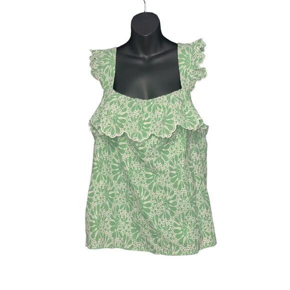 NEW WITH TAGS LOFT Eyelet Ruffle Square Neck Tank Top Blouse Size XL - Picture 1 of 9